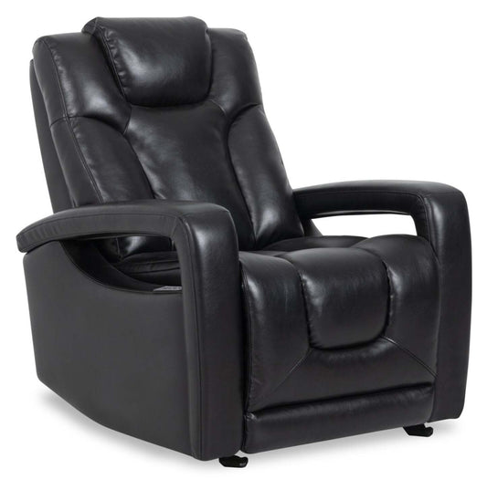 Fauteuil à inclinaison électrique Kenzo de 35 po en tissu d’apparence cuir avec appuie-tête électrique, repose-pieds et port USB - noir