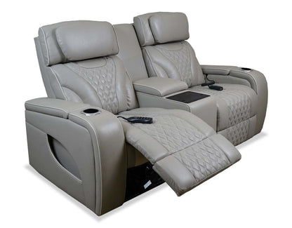 Elite 74 Genuine Leather Massage Power Reclining Loveseat with Immersive Audio and Power Headrests - Putty | Causeuse de massage à inclinaison électrique Elite de 74 po en cuir véritable avec son immersif et appuie-têtes électriques - mastic