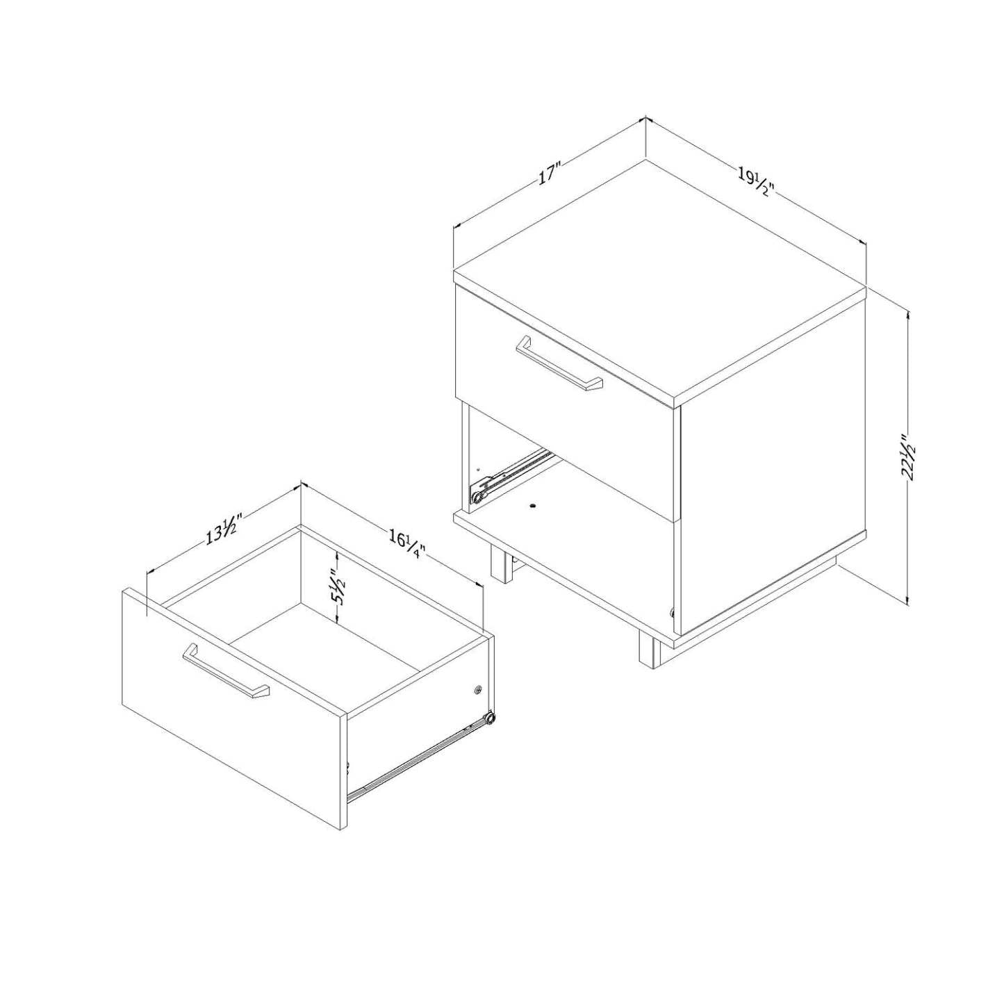 Table de nuit Everley à 2 tiroirs avec port USB, 19,5 W - Blanc | Table de nuit Everley de 19,5 po (L) à 2 tiroirs avec port USB - blanche