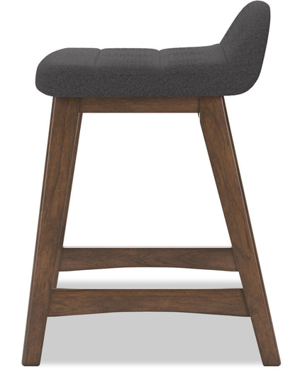 Tabouret à hauteur de comptoir Jovi avec tissu d'apparence lin, Bois - Charbon | Tabouret Jovi de hauteur comptoir en tissu d'apparence lin et en bois - anthracite