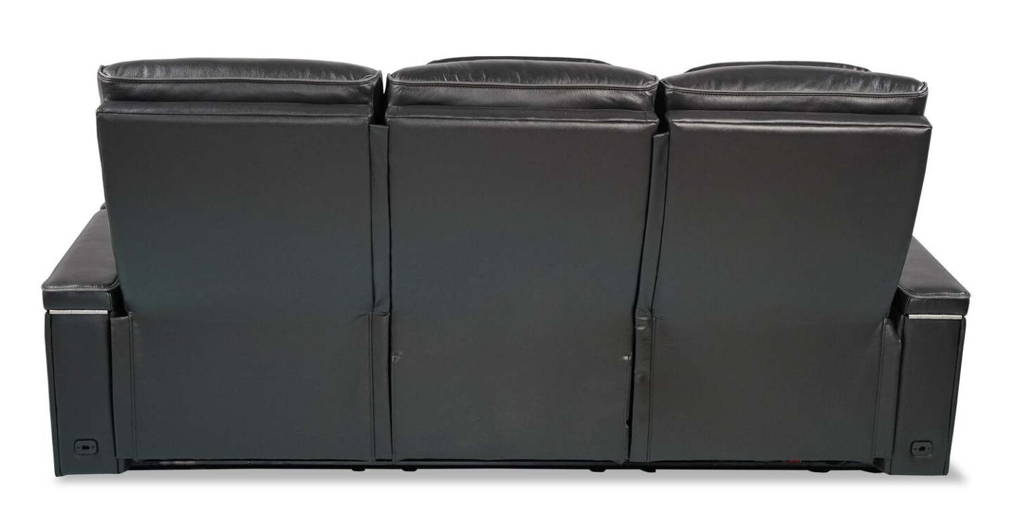 Sofa de massage à inclinaison électrique Elite de 86 po en cuir véritable avec appuie-têtes électriques et accoudoirs de rangement - noir