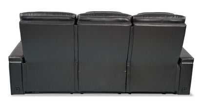 Sofa de massage à inclinaison électrique Elite de 86 po en cuir véritable avec appuie-têtes électriques et accoudoirs de rangement - noir