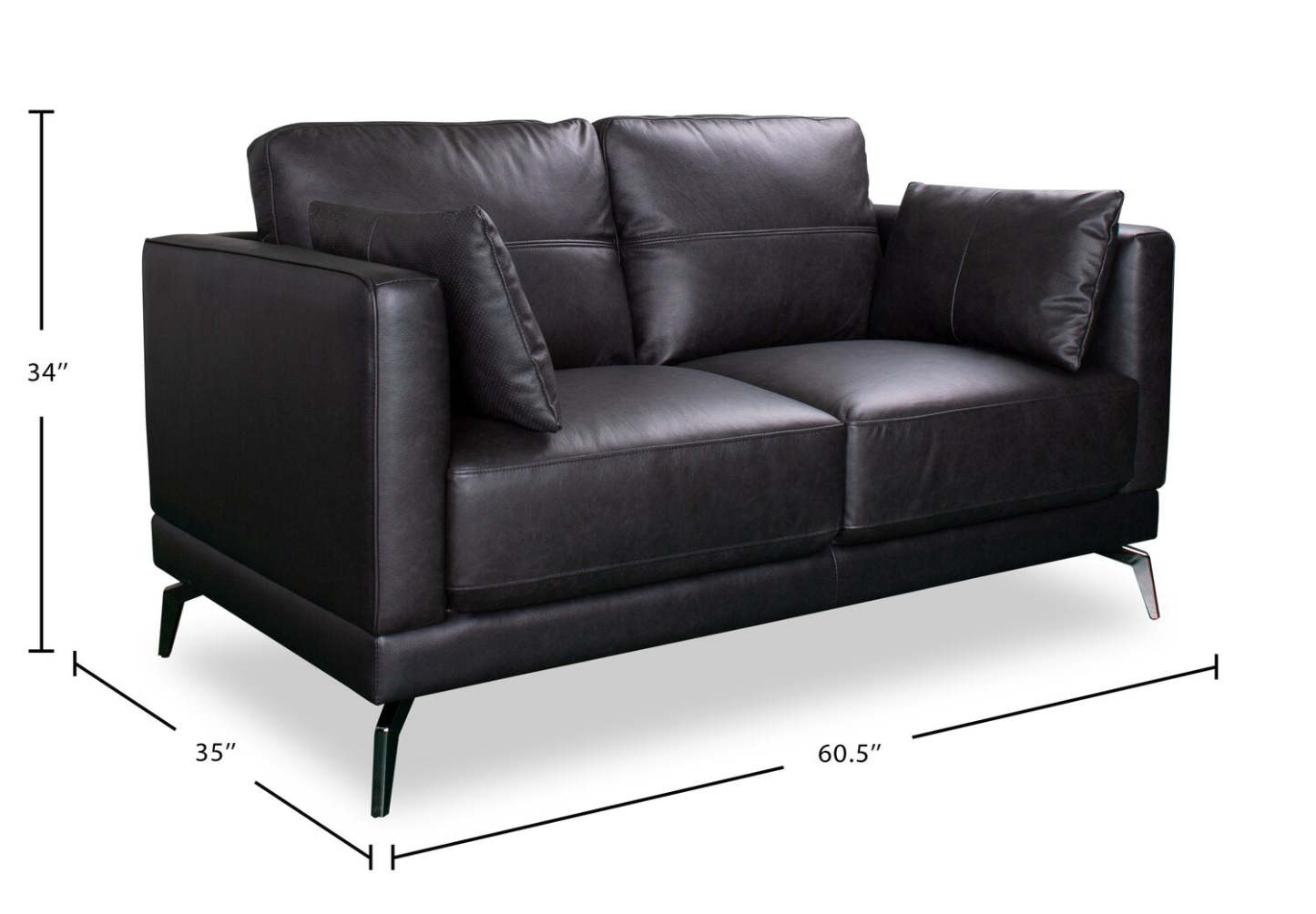 Melrose 60.5 Top-Grain Genuine Leather Loveseat with Metal Legs - Black | Causeuse Melrose de 60,5 po en cuir véritable de qualité supérieure avec pattes en métal - noire