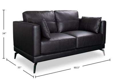 Melrose 60.5 Top-Grain Genuine Leather Loveseat with Metal Legs - Black | Causeuse Melrose de 60,5 po en cuir véritable de qualité supérieure avec pattes en métal - noire