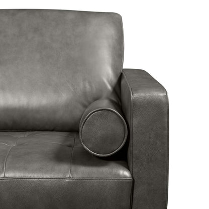 Sectionnel Edge 2 pièces en cuir véritable orienté vers la gauche avec pieds en bois et coussins de dossier amovibles - Gris | Canapé sectionnel gauche Edge 2 pièces en cuir avec pieds en bois et coussins de dossier véritable amovibles - gris