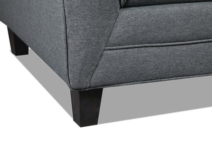 Novalee 57 po causeuse en tissu d’apparence lin avec accoudoirs évasés et capitonnage à boutons - grise