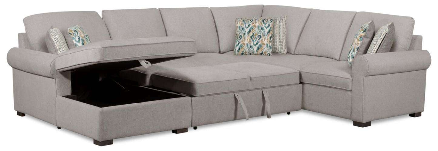 Scott Living Haven 3-Piece Left-Facing Chenille Fabric Sleeper Sectional with Storage Chaise - Grey | Canapé-lit sectionnel gauche Haven de Scott Living 3 pièces en tissu de chenille avec chaise longue de rangement - gris