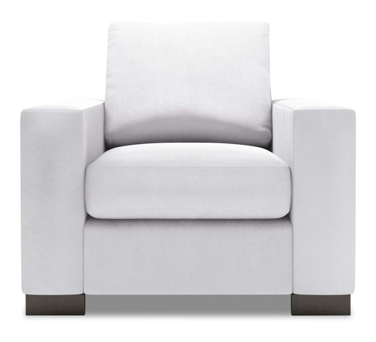 Fauteuil Track de Sofa Lab personnalisable de 38 po fabriqué au Canada en tissu d’apparence lin avec accoudoirs rectilignes - blanc Pax Ice | TR303449