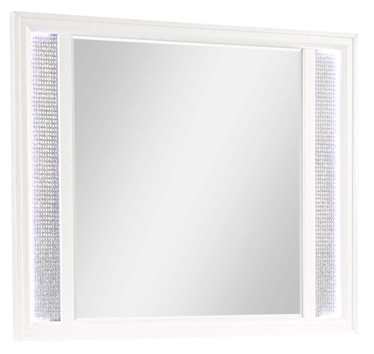 Miroir de commode de chambre à coucher Ava avec lumière LED, Glam - Blanc | Miroir de commode de chambre à coucher somptueux Ava avec éclairage à DEL - blanc