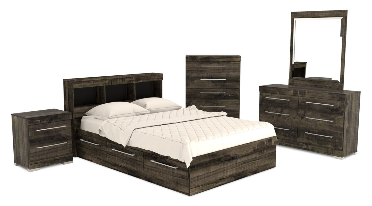 Ensemble de lit Riley Mates avec tête de lit bibliothèque pour enfants, fabriqué au Canada, gris - Pleine grandeur | Lit matelot Riley avec ensemble de tête de lit bibliothèque pour enfants, fabriqué au Canada, gris - format lit double