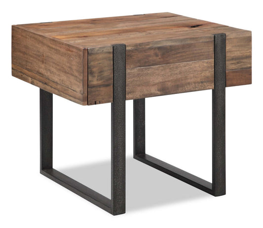 Table de chaise rustique Manchester 22 avec rangement - Bois brun avec base en fer|Table de fauteuil rustique Manchester de 22 po avec rangement - bois brun avec base en fer