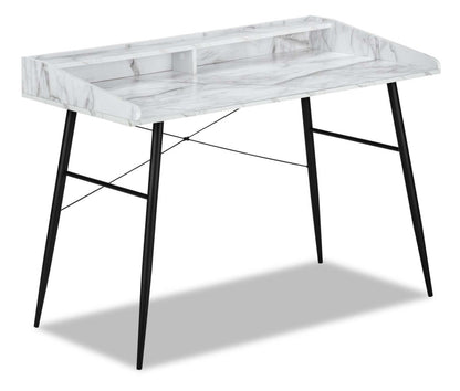 Bureau Jeremy 47.25 avec petite niche - Aspect marbre blanc|Bureau Jeremy de 47,25 po avec petite crédence - apparence marbre blanc