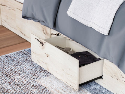 Lit de rangement Derekson blanc rustique avec 2 tiroirs latéraux intégrés - format très grand lit | Derekson Storage Bed with 2 Built-In Side Drawers, Rustic White - King Size