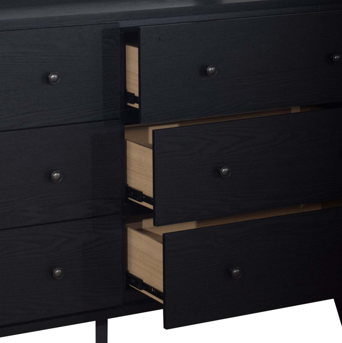Commode à 6 tiroirs pour chambre à coucher Milan, moderne du milieu du siècle, 59 L x 36 H - Noir | Commode de chambre à coucher moderne du milieu du 20e siècle Milan de 59 po (l) x 36 po (H) à 6 tiroirs - noire