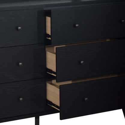 Commode à 6 tiroirs pour chambre à coucher Milan, moderne du milieu du siècle, 59 L x 36 H - Noir | Commode de chambre à coucher moderne du milieu du 20e siècle Milan de 59 po (l) x 36 po (H) à 6 tiroirs - noire
