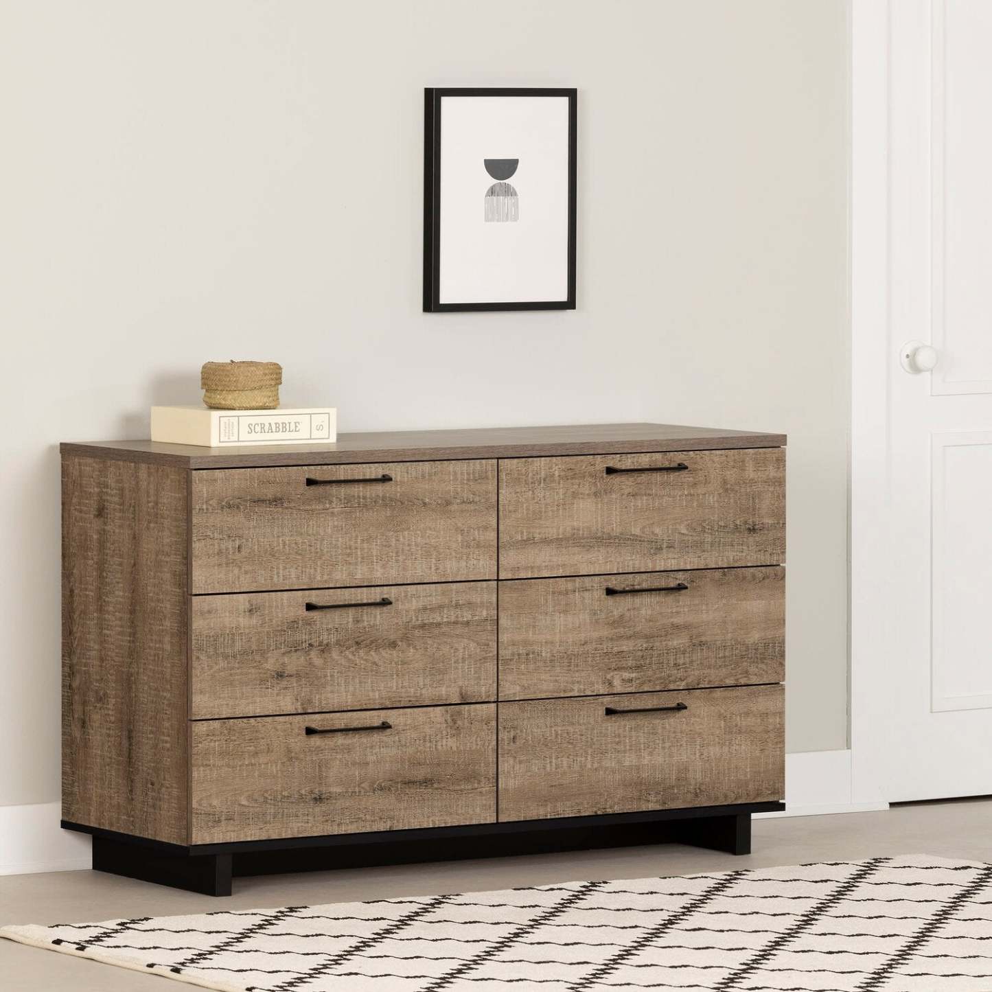 Commode à 6 tiroirs pour chambre à coucher Everley, 51,3 L x 31,3 H - Marron | Commode Everley de 51,3 po (L) x 31,3 po (H) à 6 tiroirs pour la chambre à coucher - marron