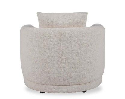 Fauteuil arrondi Moon de 35,8 po en tissu avec coussin décoratif - blanc amande laineux