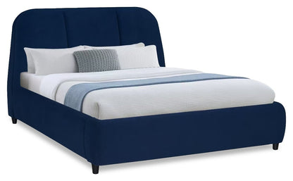 Lit plateforme rembourré Mave en tissu de velours bleu - format grand lit | Mave Upholstered Platform Bed in Blue Velvet Fabric - Queen Size