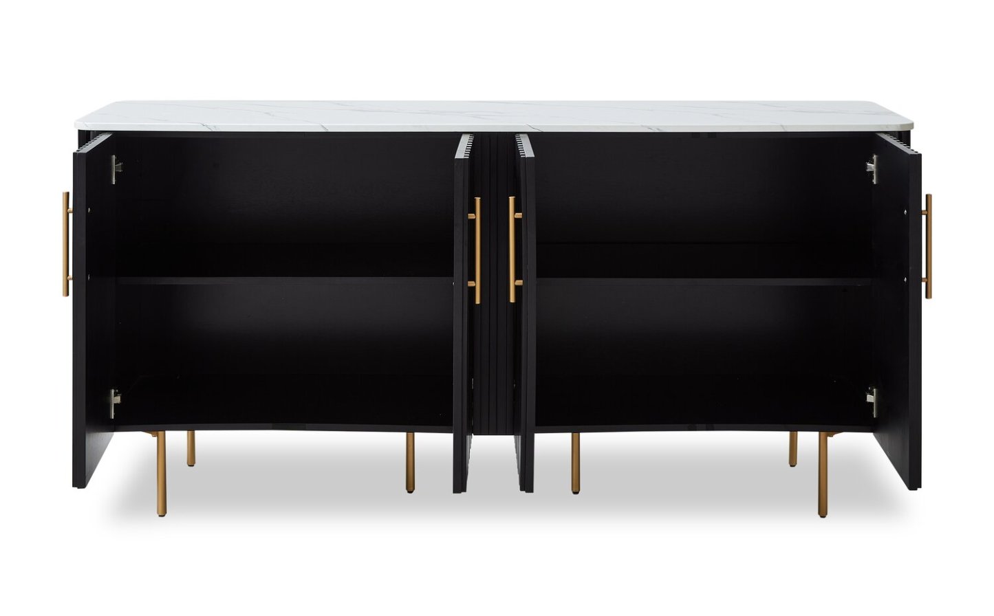 Desserte de salle à manger Capri de Kort &amp; Co. de 66 po (L) avec rangement, dessus en imitation de marbre et touches dorées - noire et blanche