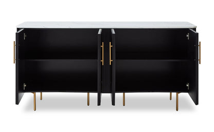 Desserte de salle à manger Capri de Kort &amp; Co. de 66 po (L) avec rangement, dessus en imitation de marbre et touches dorées - noire et blanche