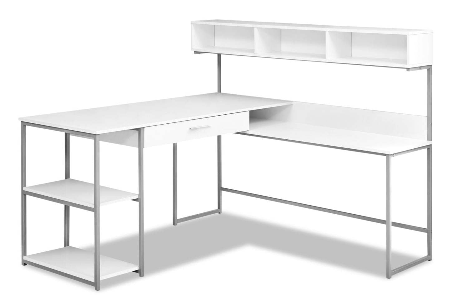 Oaklee 59 Bureau d'angle en forme de L avec huche - Blanc|Bureau en coin en forme de L Oaklee de 59 po avec crédence - blanc