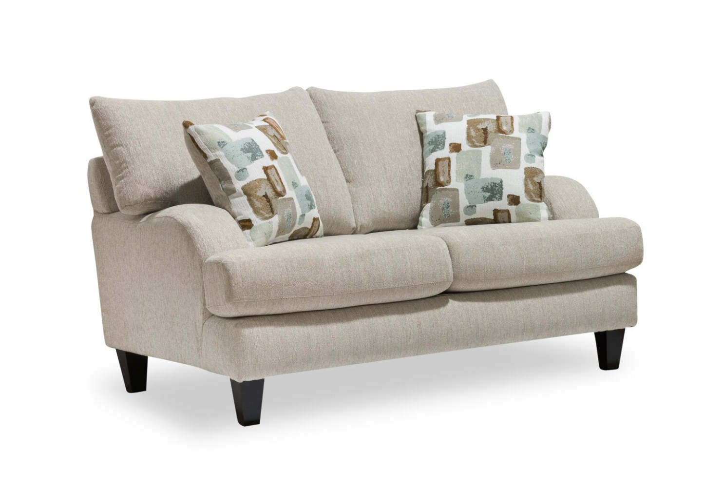 Fabriqué au Canada, causeuse Nofia de 58 po en tissu de chenille avec 2 coussins décoratifs et pattes en bois - lin beige