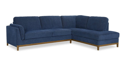 Sofa sectionnel de droite Zara 2 pièces en tissu avec fauteuil long et pattes en bois - bleu marine