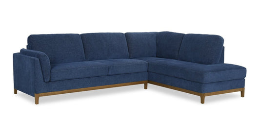Sofa sectionnel de droite Zara 2 pièces en tissu avec fauteuil long et pattes en bois - bleu marine