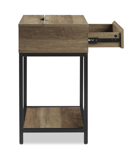 Table de nuit Akio à 1 tiroir avec rangement relevable, 18 L x 25,75 H - Marron/Noir | Table de nuit Akio de 18 po (l) x 25,75 po (H) à 1 tiroir avec dessus relevable et rangement - brune et noire