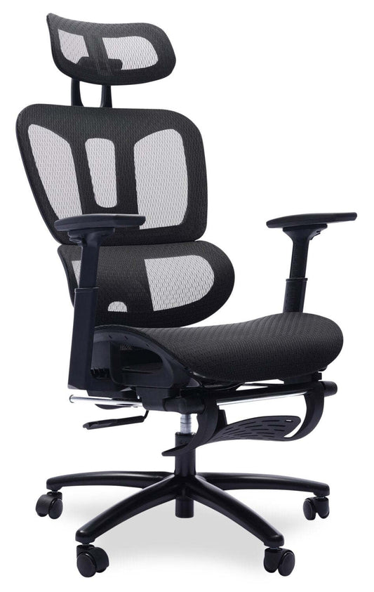 Chaise de bureau réglable Sealy® Diego 26,3" avec rembourrage en maille et repose-pieds - Noir | Chaise de bureau réglable Diego de Sealy de 26,3 po avec rembourrage en mailles et repose-pied - noire