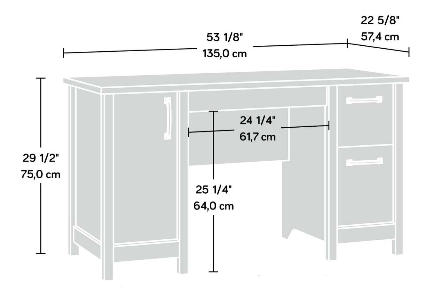 Bureau Alfie de 53,15 po à 2 tiroirs avec armoire - brun clair