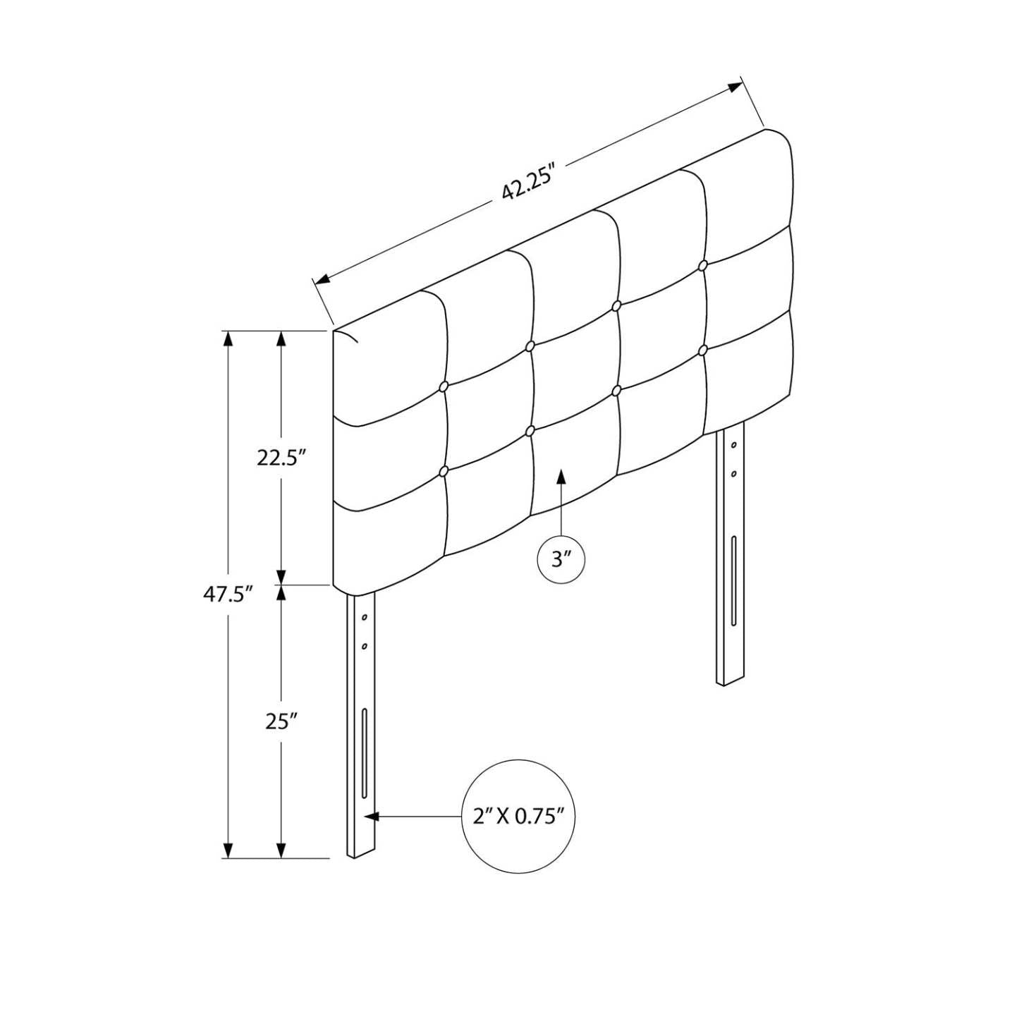 Tête de lit rembourrée Estel en tissu de cuir végétalien gris, capitonné à boutons - Taille simple | Tête de lit rembourrée Estel en tissu de cuir végétalien gris avec capitonnage à boutons - format lit simple