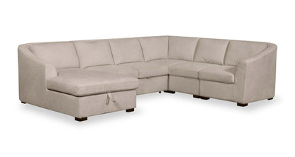 Envy 5-Piece Left-Facing Chenille Fabric Sleeper Sectional with Storage Chaise - Almond Beige | Canapé-lit sectionnel gauche Envy 5 pièces en tissu de chenille avec chaise longue de rangement - beige amande