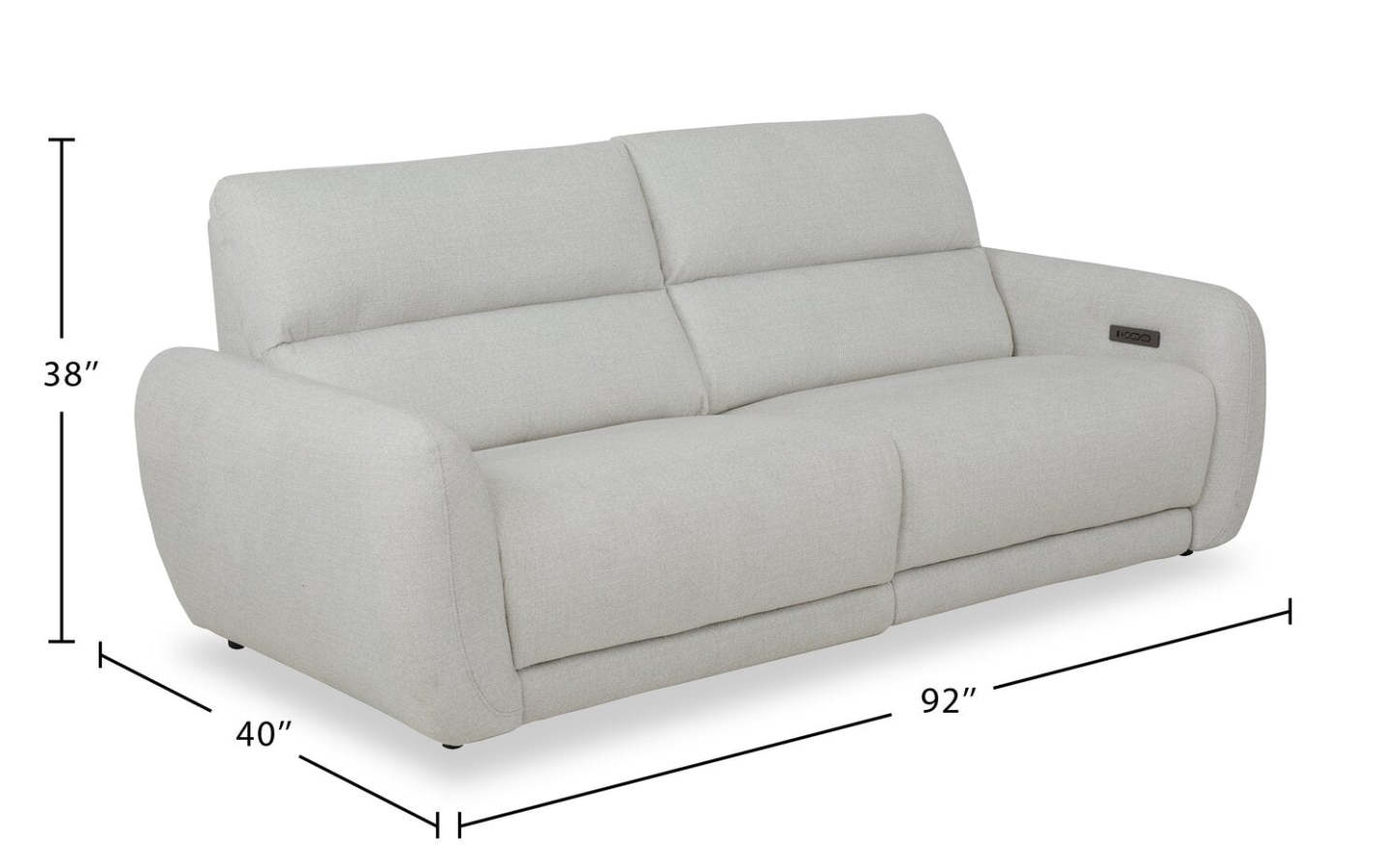Sofa à inclinaison électrique Kailyn de Cindy Crawford Home de 92 po en tissu avec appuie-têtes électriques - beige