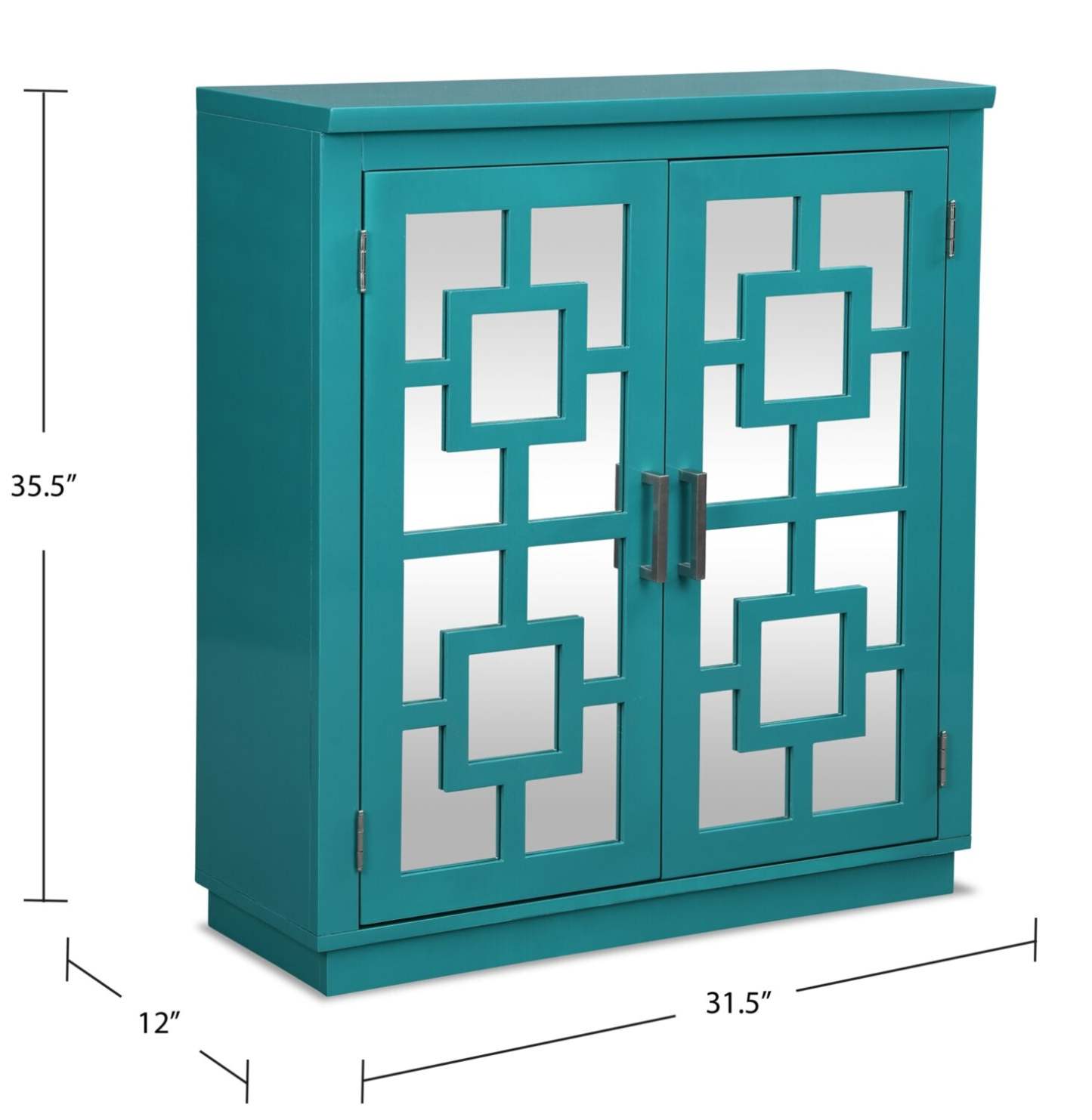 Darci 31.5 Armoire d'appoint avec portes miroir - Bleu|Armoire décorative Darci de 31,5 po avec portes en miroir - bleue