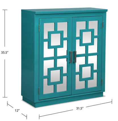 Darci 31.5 Armoire d'appoint avec portes miroir - Bleu|Armoire décorative Darci de 31,5 po avec portes en miroir - bleue