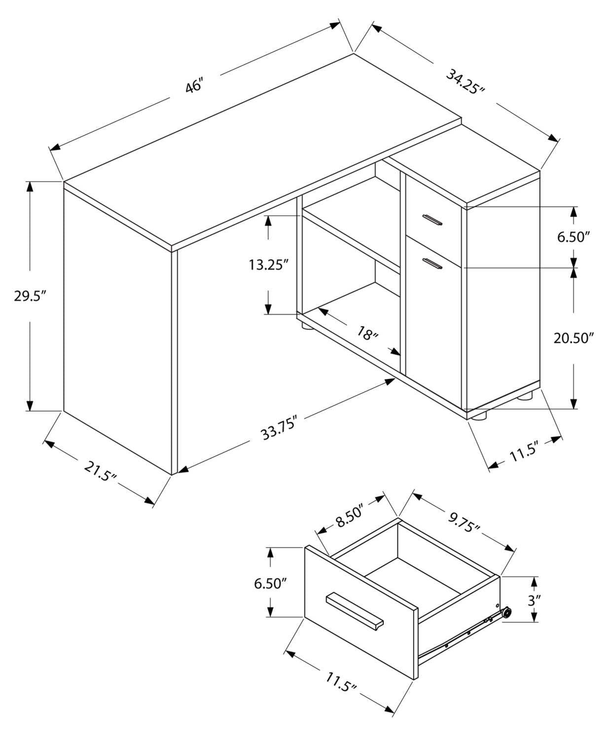 Bureau d'ordinateur en forme de L Bristol 46 avec étagères, tiroir et armoire - Chêne brun|Bureau d'ordinateur en forme de L Bristol de 46 po avec tablettes, tiroir et armoire - chêne brun