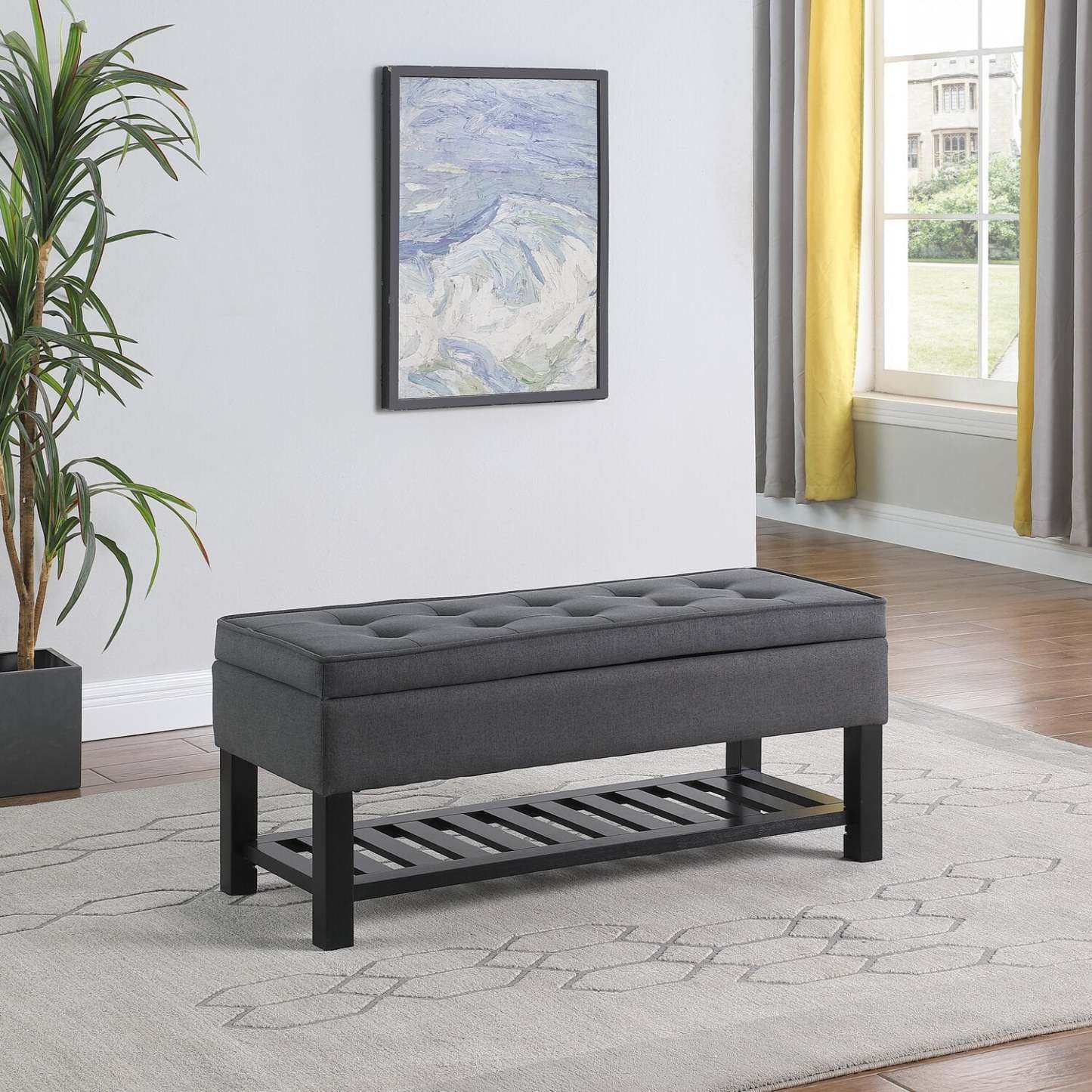 Ryan 43.5 Storage Bench with Bottom Shelf - Dark Grey|Banc de rangement Ryan de 43,5 po avec tablette Inférieure - gris foncé