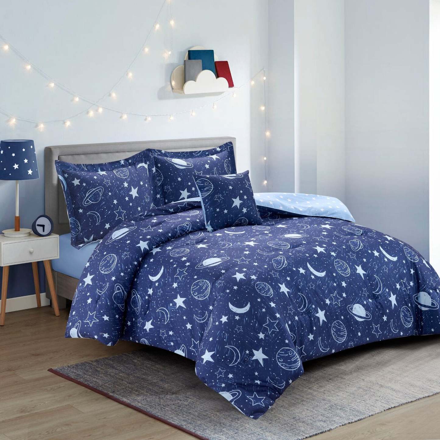 Galaxy 4-Piece Full Comforter Set - Blue | Ensemble d'édredon Galaxy 4 pièces pour lit double - bleu