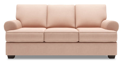 Fabriqué au Canada Canapé Personnalisable Roll 86 en Tissu d'Apparence Lin avec Accoudoirs Enroulés - Pax Rose Pink | Canapé-lit Roll de Sofa Lab de 86 po fabriqué au Canada en tissu d'apparence lin avec accoudoirs enroulés - rose Pax Rose | RO603249