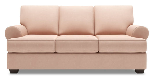 Fabriqué au Canada Canapé Personnalisable Roll 86 en Tissu d'Apparence Lin avec Accoudoirs Enroulés - Rose Pax | Canapé Roll de Sofa Lab de 86 po fabriqué au Canada en tissu d'apparence lin avec accoudoirs enroulés - rose Pax Rose | RO103249