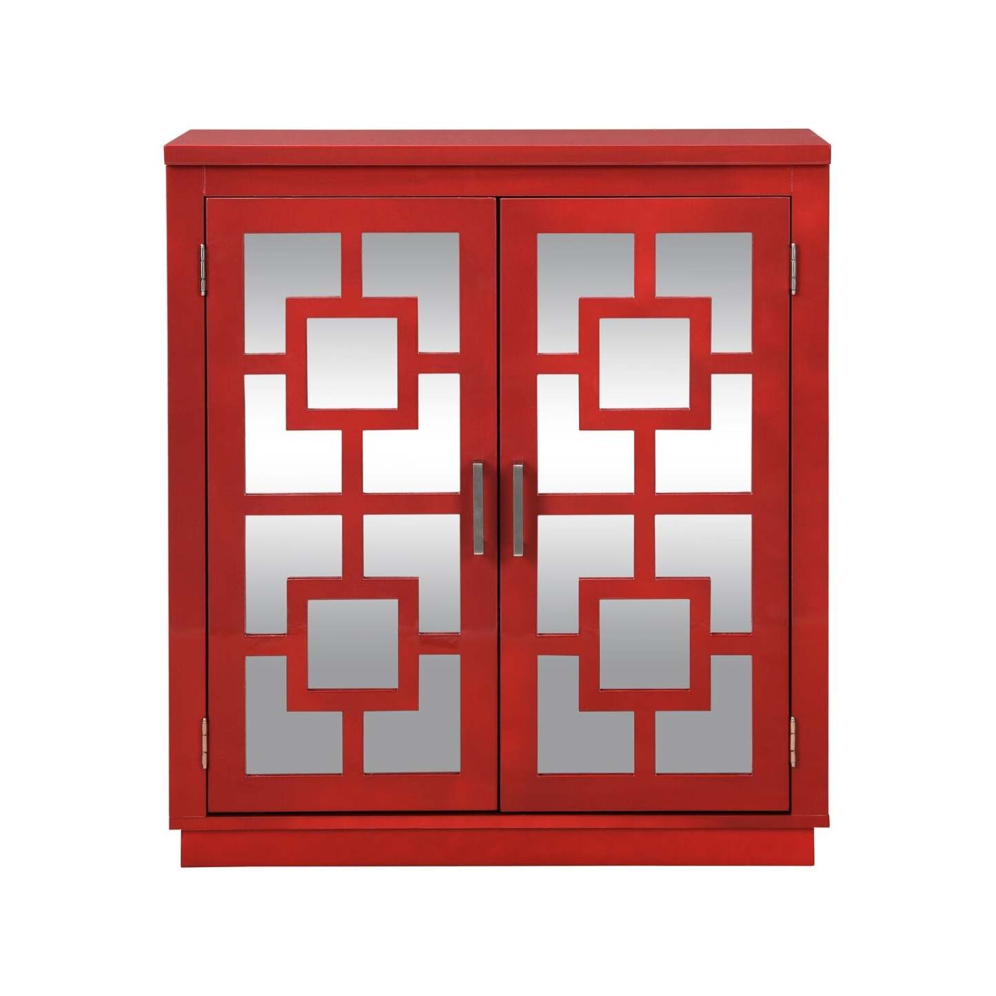 Darci 31,5 Armoire d'appoint avec portes miroir - Rouge|Armoire décorative Darci de 31,5 po avec portes en miroir - rouge