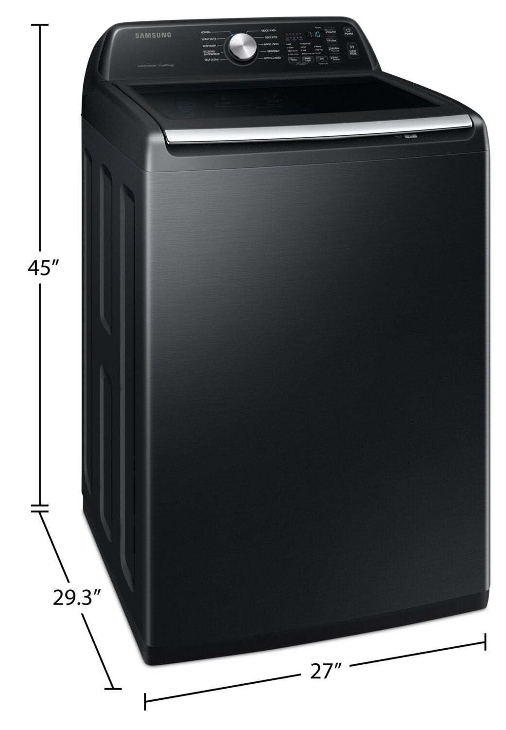 Samsung 5,4 Cu. Fort. Laveuse à chargement par le haut - Acier inoxydable noir - WA46CG3505AVA4 | Laveuse Samsung à chargement par le haut de 5,4 pi³ - acier inoxydable noir - WA46CG3505AVA4