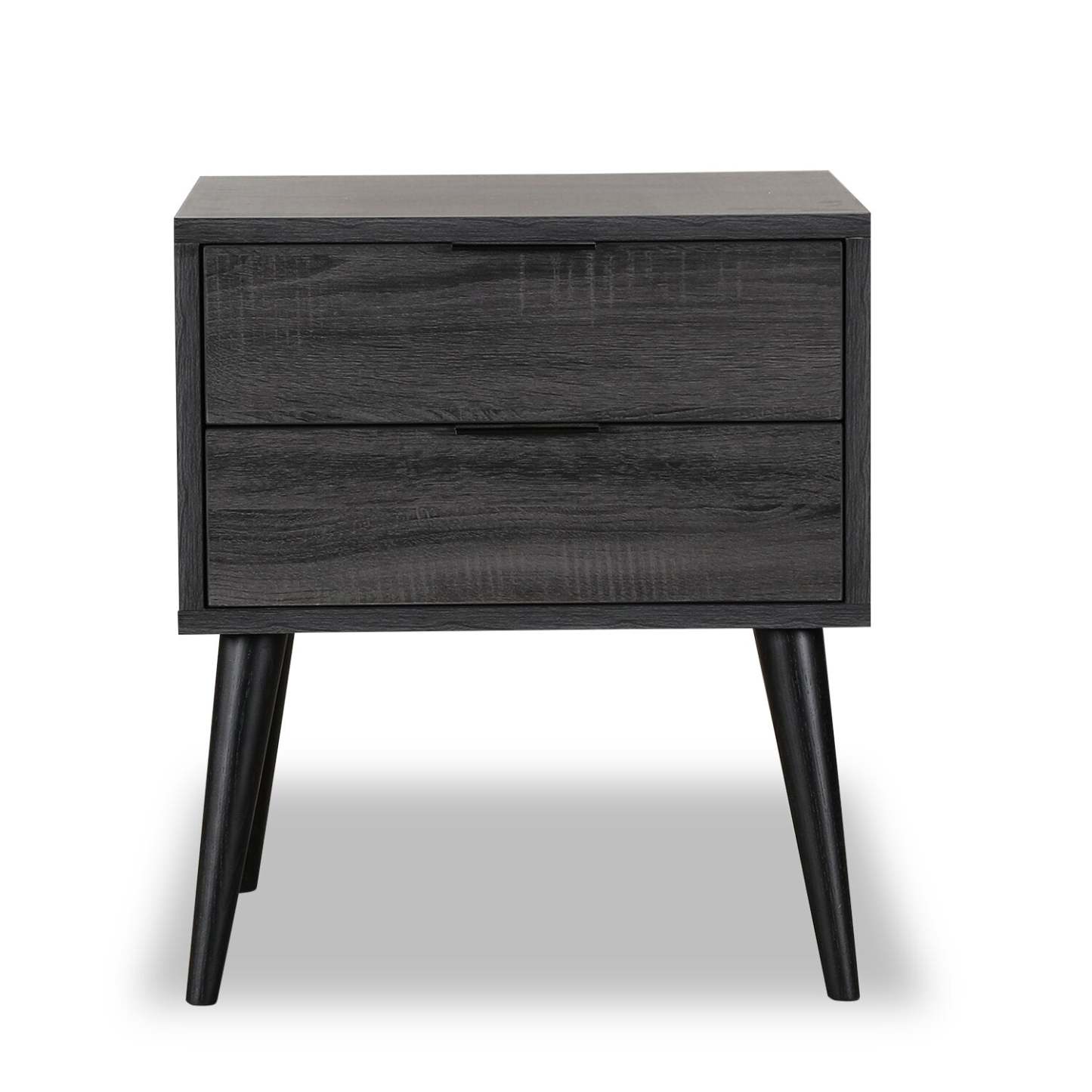 Table de nuit Nash à 2 tiroirs, 21,3 L x 22,6 H, Moderne Mid-Century - Gris Foncé | Table de nuit moderne du milieu du 20e siècle Nash de 21,3 po (L) x 22,6 po (H) à 2 tiroirs - gris foncé