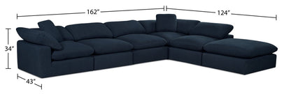 Sofa sectionnel modulaire de style cocon Eclipse 6 pièces en tissu d’apparence lin avec coussins réversibles en duvet et plumes - bleu marine