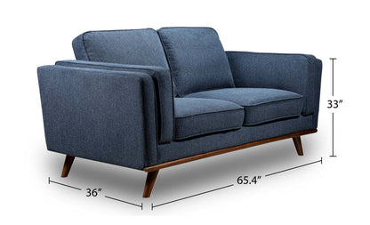 Causeuse Kassia de Kort & Co. de 65,4 po en tissu d’apparence lin avec base et pattes en bois - bleue