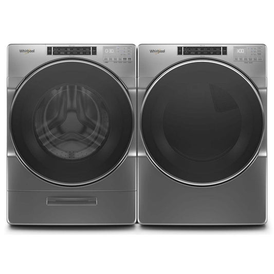 Whirlpool 5.8 Laveuse à chargement frontal et sécheuse à gaz 7,4 pi³ avec vapeur – ombre chrome  | WHFL86LG