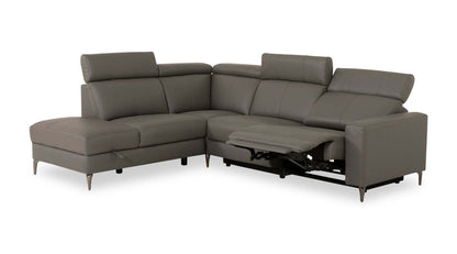 Sofa sectionnel de gauche à inclinaison électrique Valentino 3 pièces en cuir véritable avec appuie-têtes réglables - gris