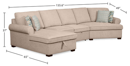Scott Living Haven 3-Piece Right-Facing Chenille Fabric Cuddler Sleeper Sectional with Storage - Taupe | Canapé-lit sectionnel enveloppant de droite Haven de Scott Living 3 pièces en tissu de chenille avec rangement - taupe