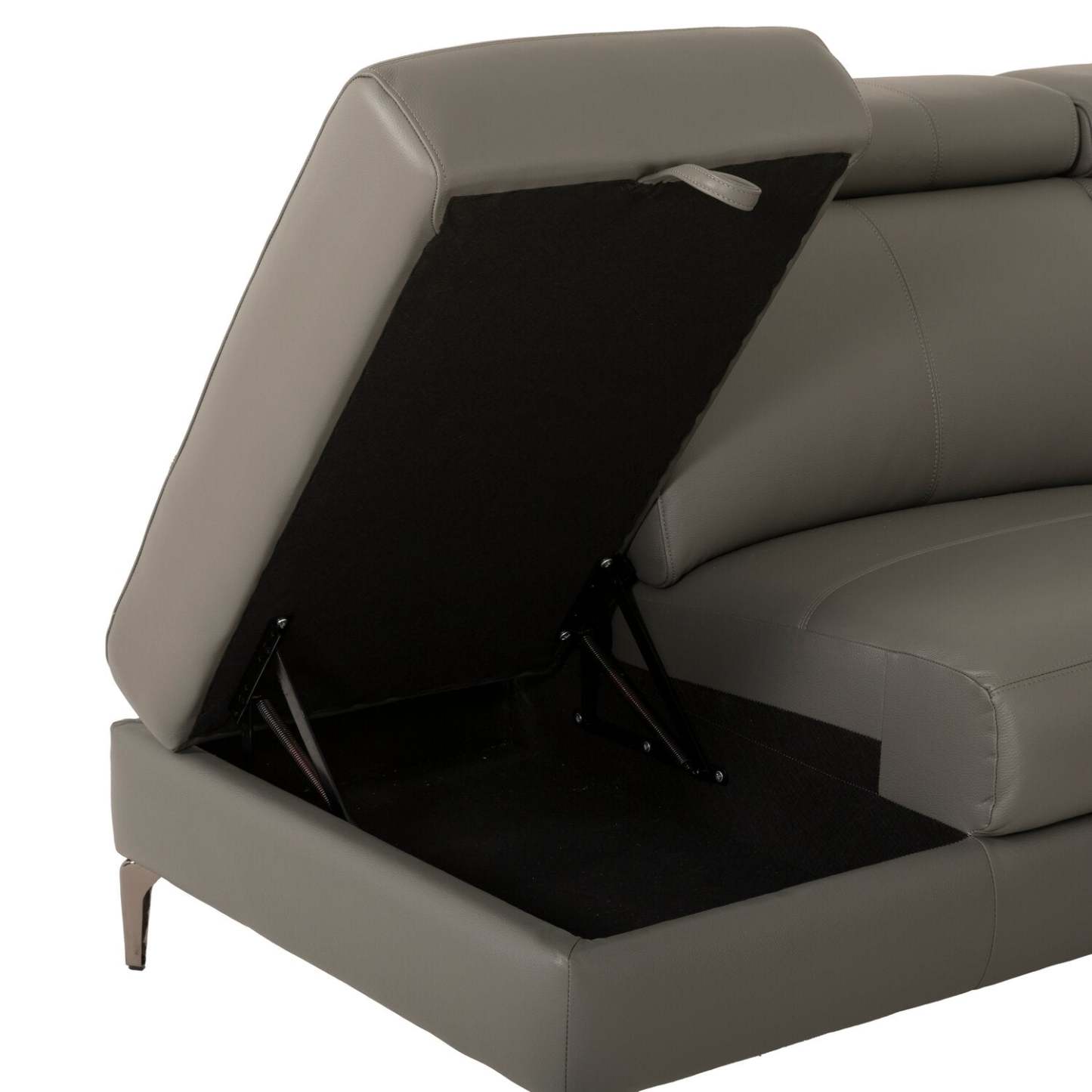 Sofa sectionnel de gauche à inclinaison électrique Valentino 3 pièces en cuir véritable avec appuie-têtes réglables - gris